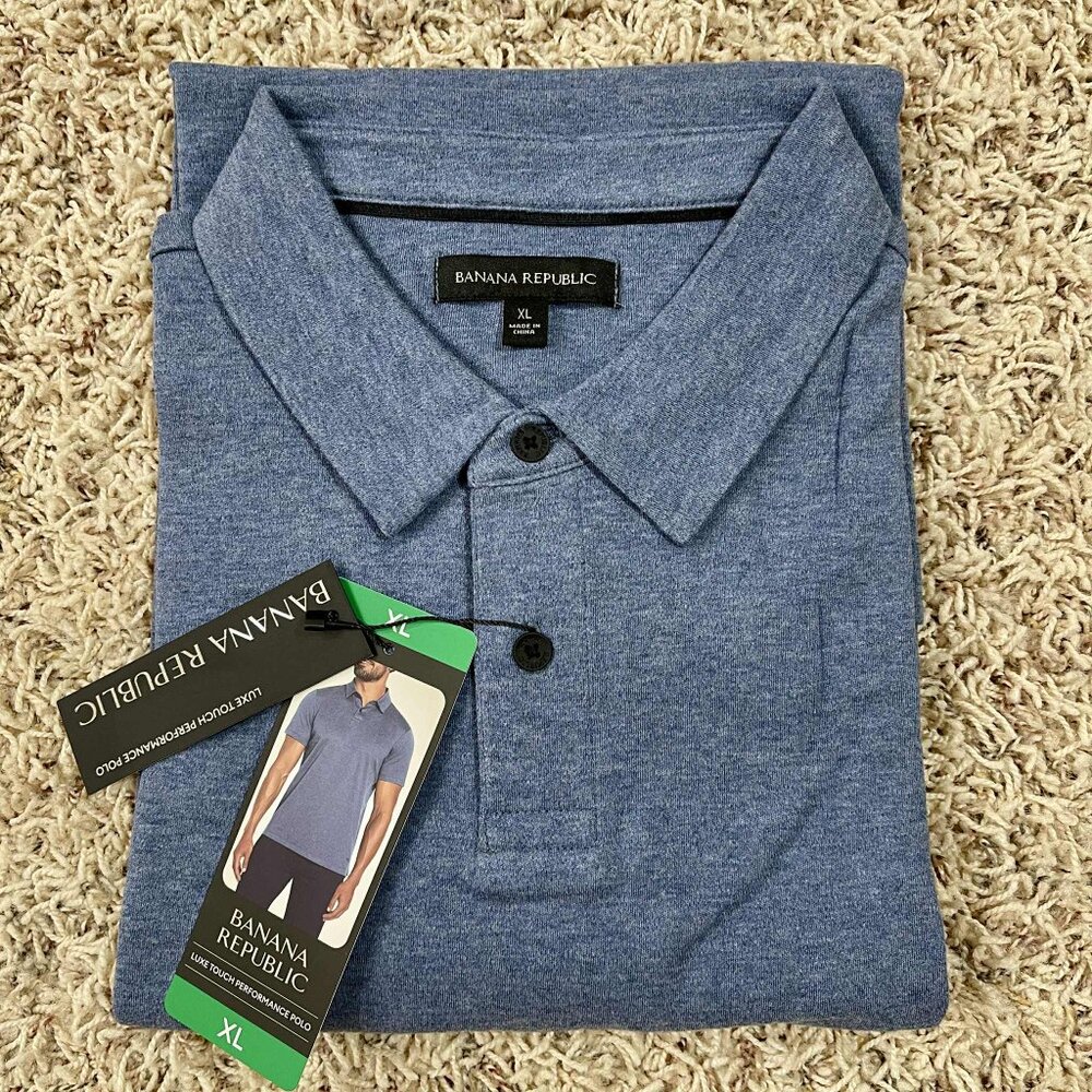 Banana Republic Men’s Soft Luxe Cotton Performance Polo Shirt Blue, Size XL
